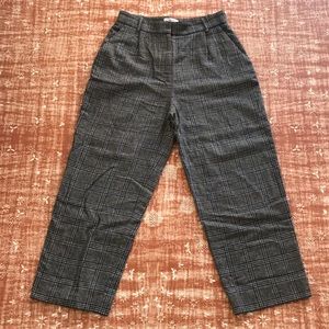 Plaid Wool Pleated Trousers